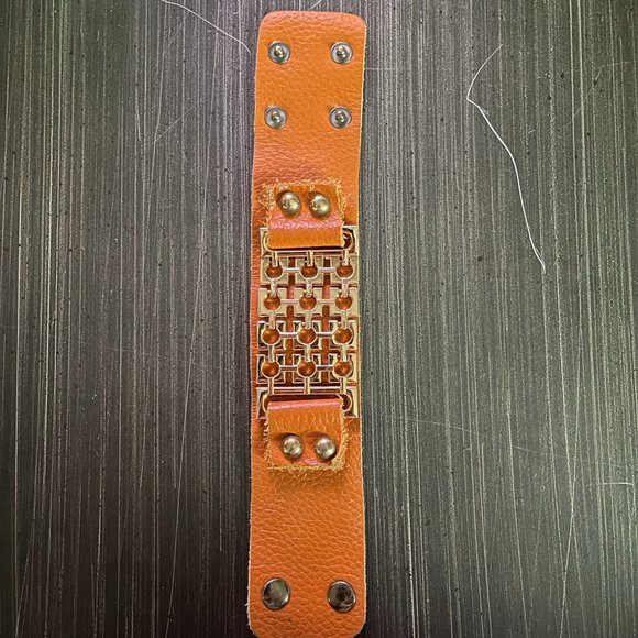 Gold-toned & Orange Leather Bracelet - Picture 1 of 2